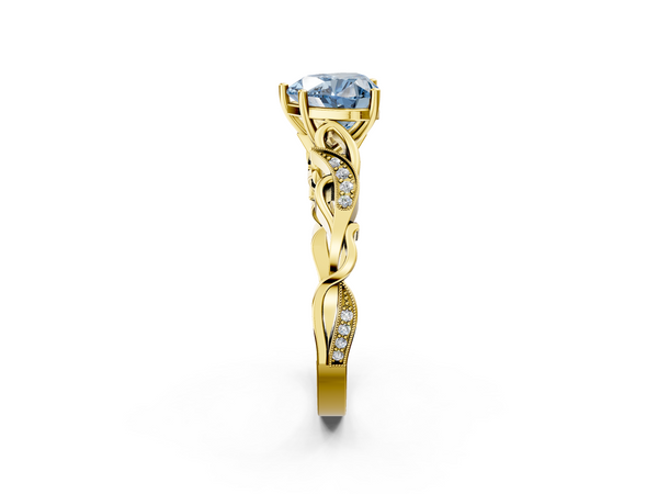 Yellow gold Fancy Blue Heart  Solitaire Vine Band with Milgrain Prong Setting