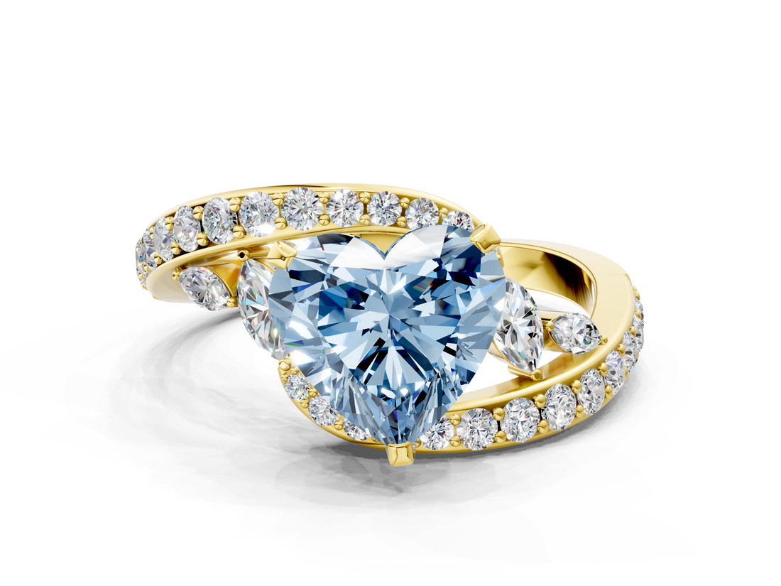 Yellow gold Fancy Blue Heart  Solitaire with Pavé Twist Band and Four-Prong Setting_72