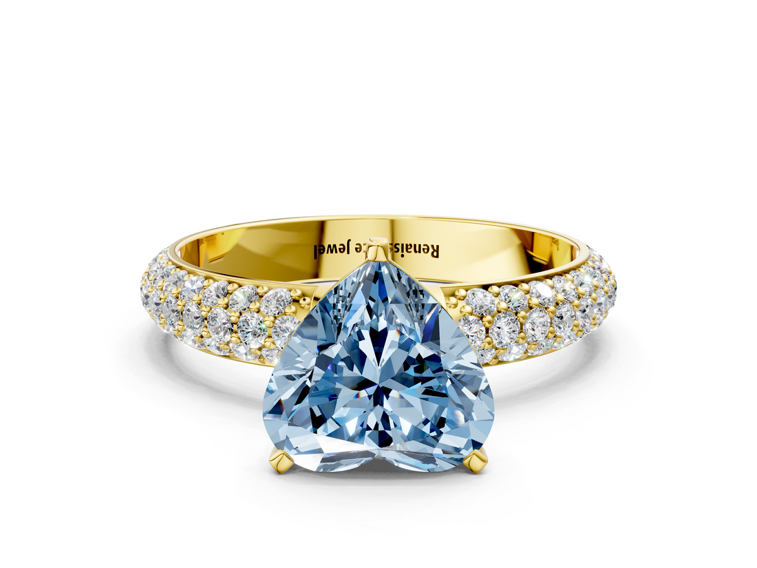 Yellow gold Fancy Blue Heart  Solitaire with Pave Band and Four-Prong Setting_3