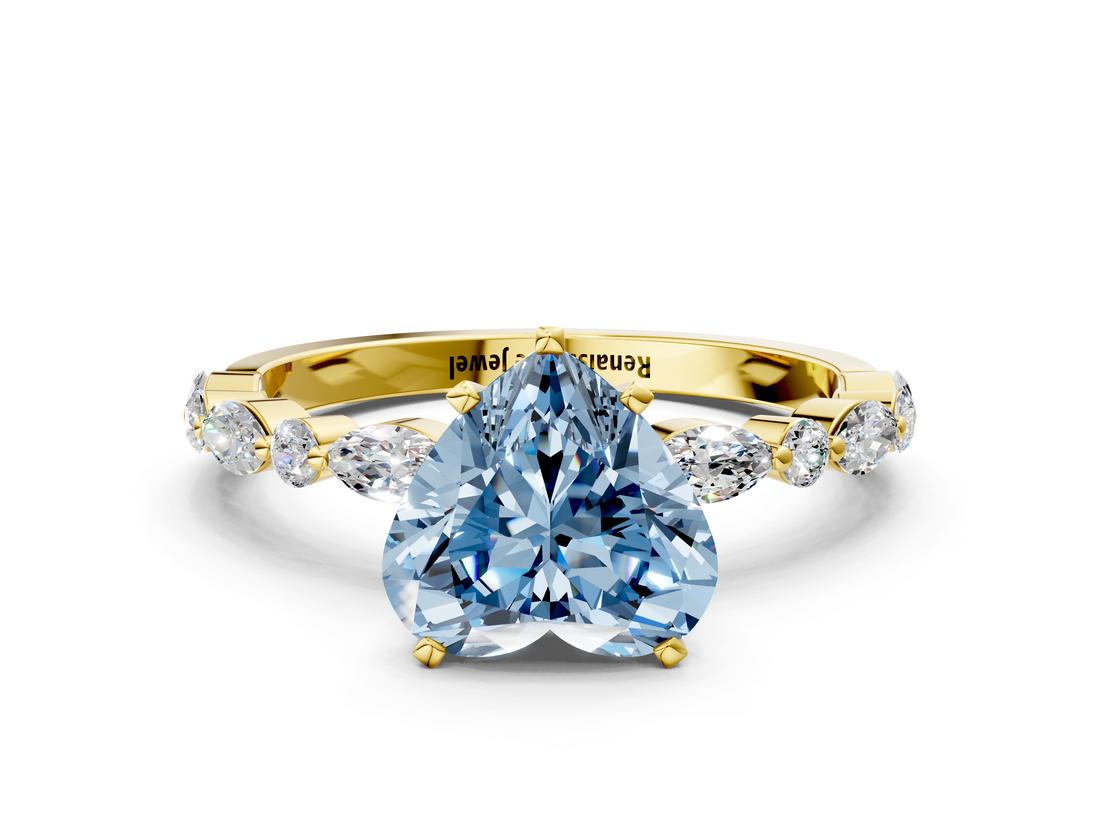 Yellow gold Fancy Blue Heart  Solitaire with Side Stones on a Pavé Band and Four-Prong Setting_23