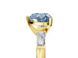 Yellow gold Fancy Blue Heart  Solitaire with Tapered Baguette Side Stones on a Classic Band with Four-Prong Setting_81