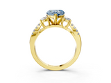 Yellow gold Fancy Blue Heart  Three-Stone Diamond Ring with Pavé Split Shank and Four-Prong Setting_65