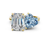 Yellow gold Fancy Blue Heart  and Emerald Cut Toi Moi Ring with Prong Setting_46