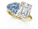 Yellow gold Fancy Blue Heart  and Emerald Cut Toi Moi Ring with Prong Setting_47