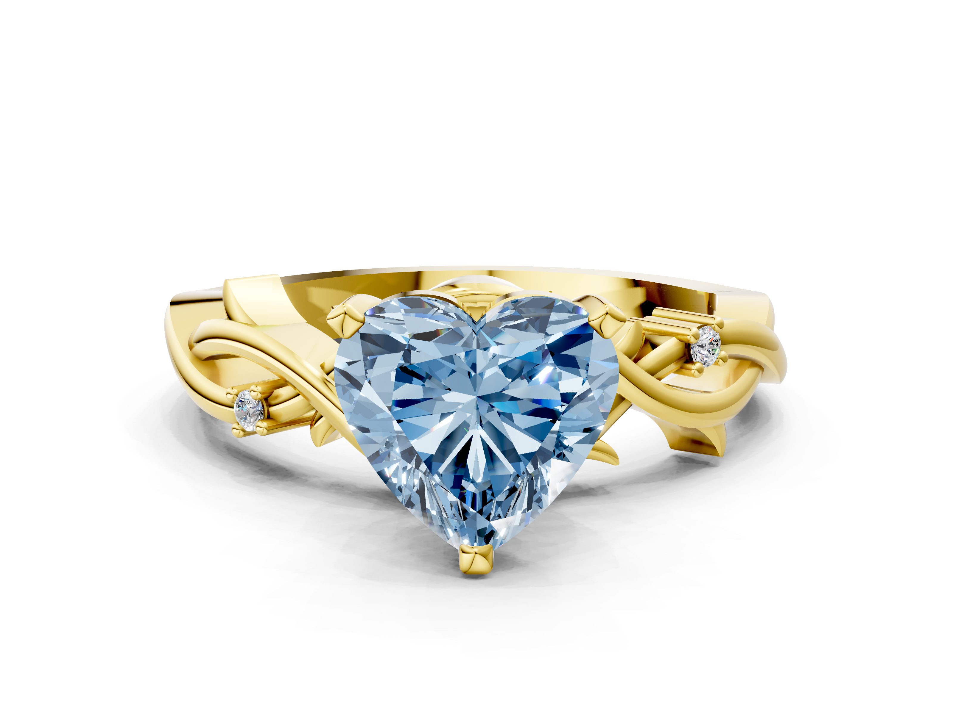 Yellow gold Fancy Blue Heart cut Solitaire Twisted Band Prong Setting Ring_183