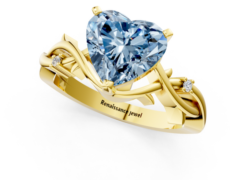 Yellow gold Fancy Blue Heart cut Solitaire Twisted Band Prong Setting Ring_184