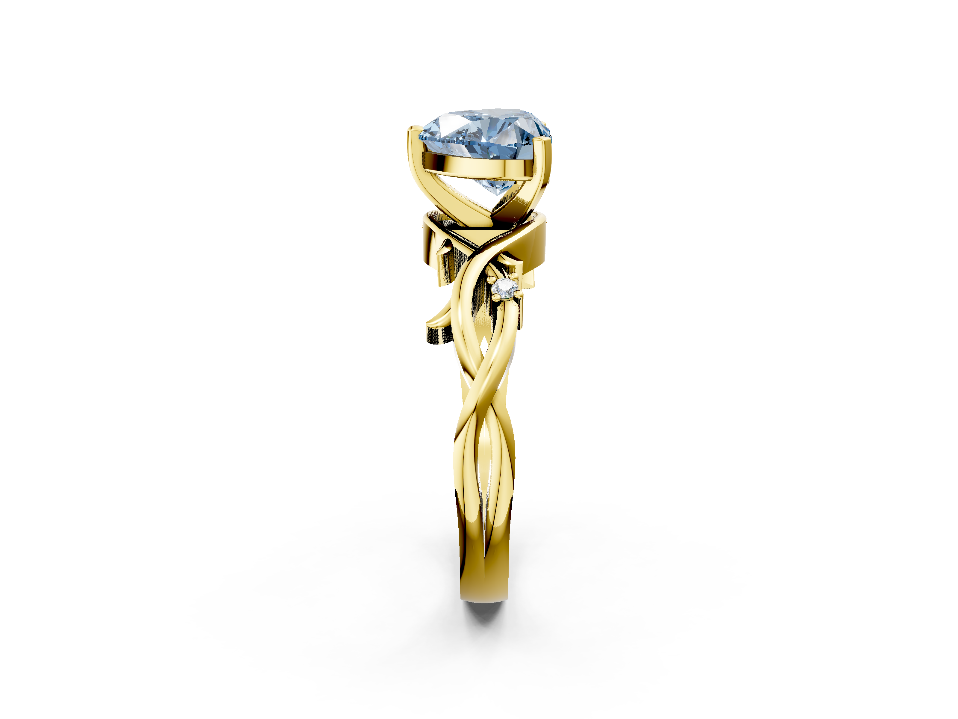 Yellow gold Fancy Blue Heart cut Solitaire Twisted Band Prong Setting Ring_185