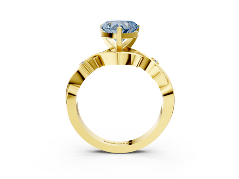 Yellow gold Fancy Blue Heart cut Solitaire Twisted Band Prong Setting Ring_186