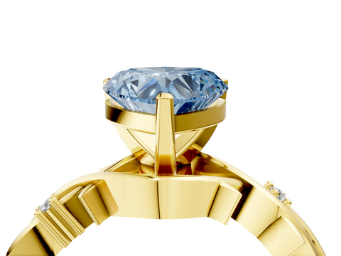 Yellow gold Fancy Blue Heart cut Solitaire Twisted Band Prong Setting Ring_187
