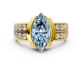 Yellow gold Fancy Blue Marquise  Brilliant Diamond Channel Set Wide Band Ring with Bezel Setting_19