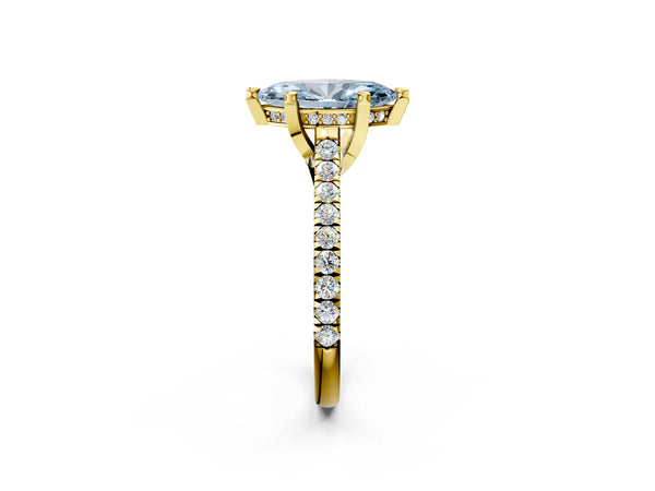 Yellow gold Fancy Blue Marquise  Brilliant Diamond Solitaire with Pavé Band and Four-Prong Setting