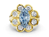 Yellow gold Fancy Blue Marquise  Brilliant Flower Halo Diamond Split Shank Ring_51