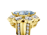 Yellow gold Fancy Blue Marquise  Brilliant Flower Halo Diamond Split Shank Ring_56