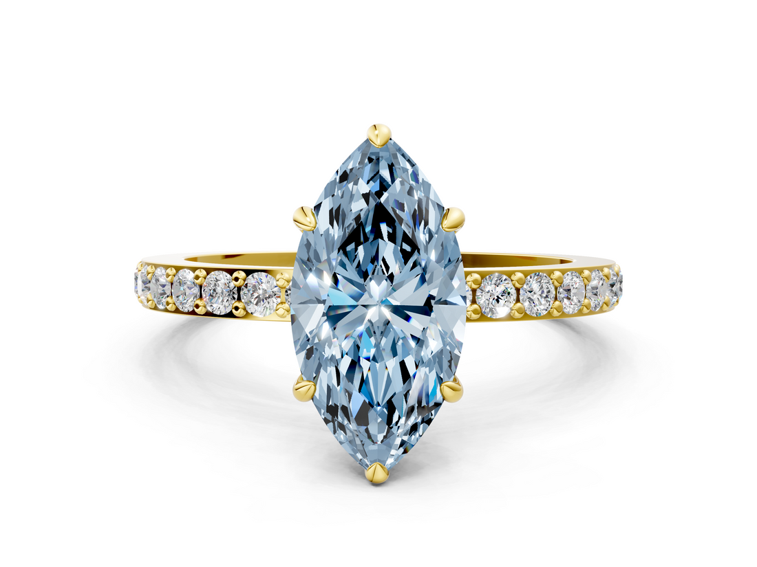 Yellow gold Fancy Blue Marquise  Brilliant Pavé Band Solitaire with Four-Prong Setting_41