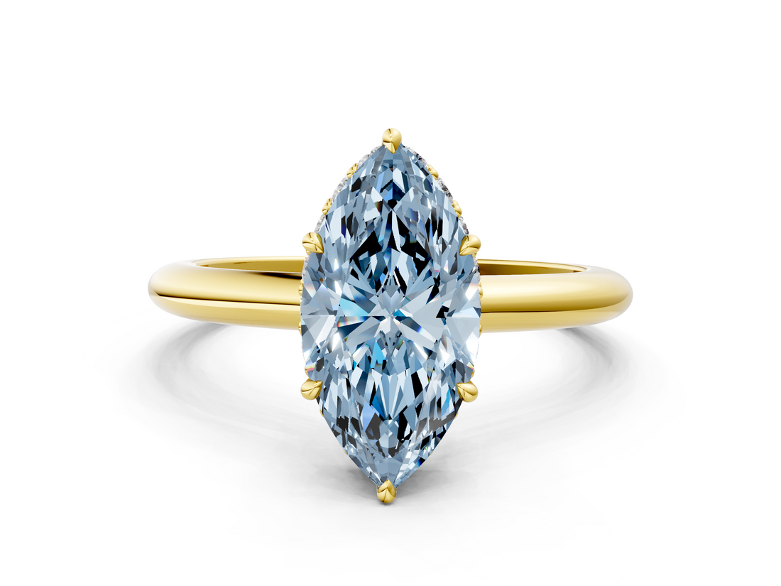 Yellow gold Fancy Blue Marquise  Brilliant Solitaire Engagement Ring with Six-Prong Setting and Classic Band_20