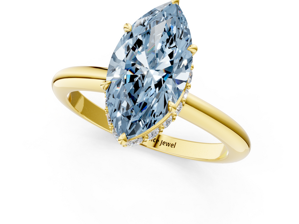 Yellow gold Fancy Blue Marquise  Brilliant Solitaire Engagement Ring with Six-Prong Setting and Classic Band