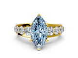 Yellow gold Fancy Blue Marquise  Brilliant Solitaire with Side Stones on a Pave Band and Four-Prong Setting_24