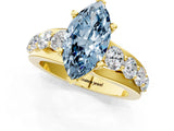 Yellow gold Fancy Blue Marquise  Brilliant Solitaire with Side Stones on a Pave Band and Four-Prong Setting_55