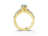 Yellow gold Fancy Blue Marquise  Brilliant Solitaire with Side Stones on a Pave Band and Four-Prong Setting_57