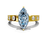 Yellow gold Fancy Blue Marquise Cut Brilliant Channel-Set Diamond Ring with Bezel Prong Setting