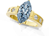 Yellow gold Fancy Blue Marquise Cut Brilliant Channel-Set Diamond Ring with Bezel Prong Setting_1