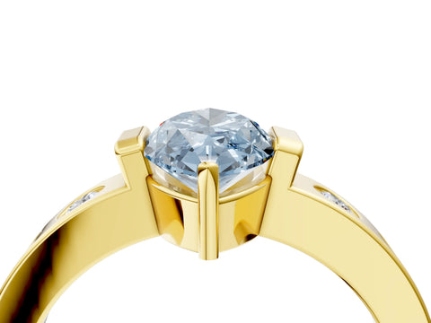 Yellow gold Fancy Blue Marquise Cut Brilliant Channel-Set Diamond Ring with Bezel Prong Setting_4