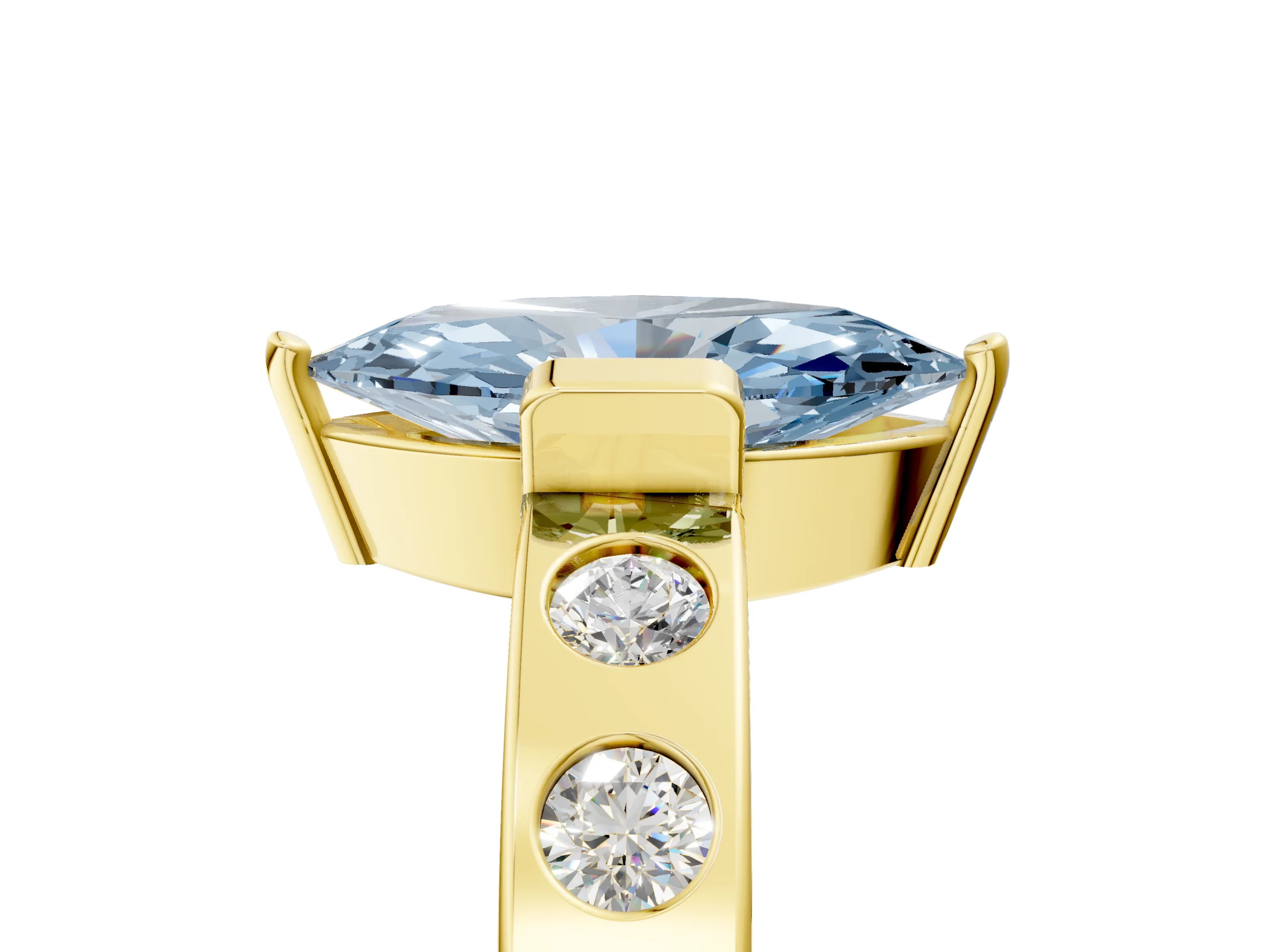 Yellow gold Fancy Blue Marquise Cut Brilliant Channel-Set Diamond Ring with Bezel Prong Setting_5