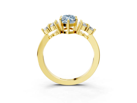 Yellow gold Fancy Blue Marquise Cut Brilliant Diamond Cluster Accent Solitaire Ring with Prong Setting_3
