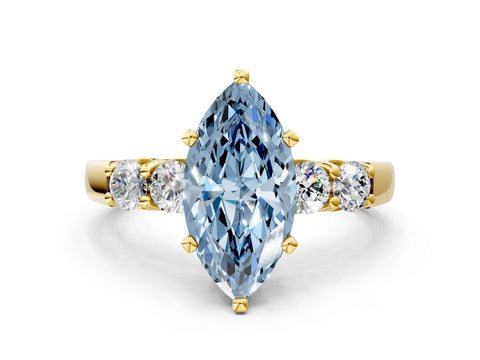 Yellow gold Fancy Blue Marquise Cut Brilliant Diamond Five-Stone Engagement Ring with Prong Setting on a Classic Band_3