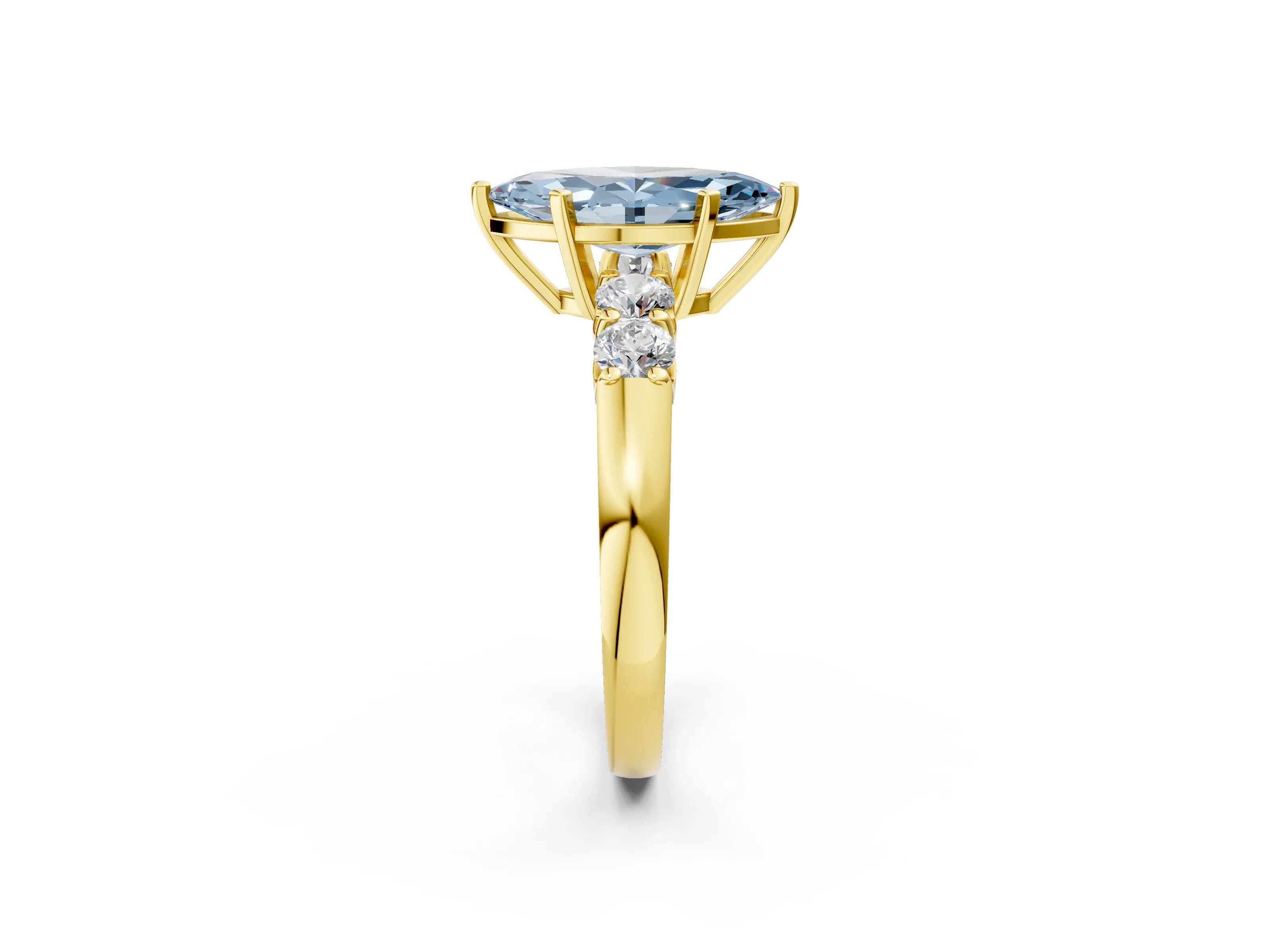 Yellow gold Fancy Blue Marquise Cut Brilliant Diamond Five-Stone Engagement Ring with Prong Setting on a Classic Band_5