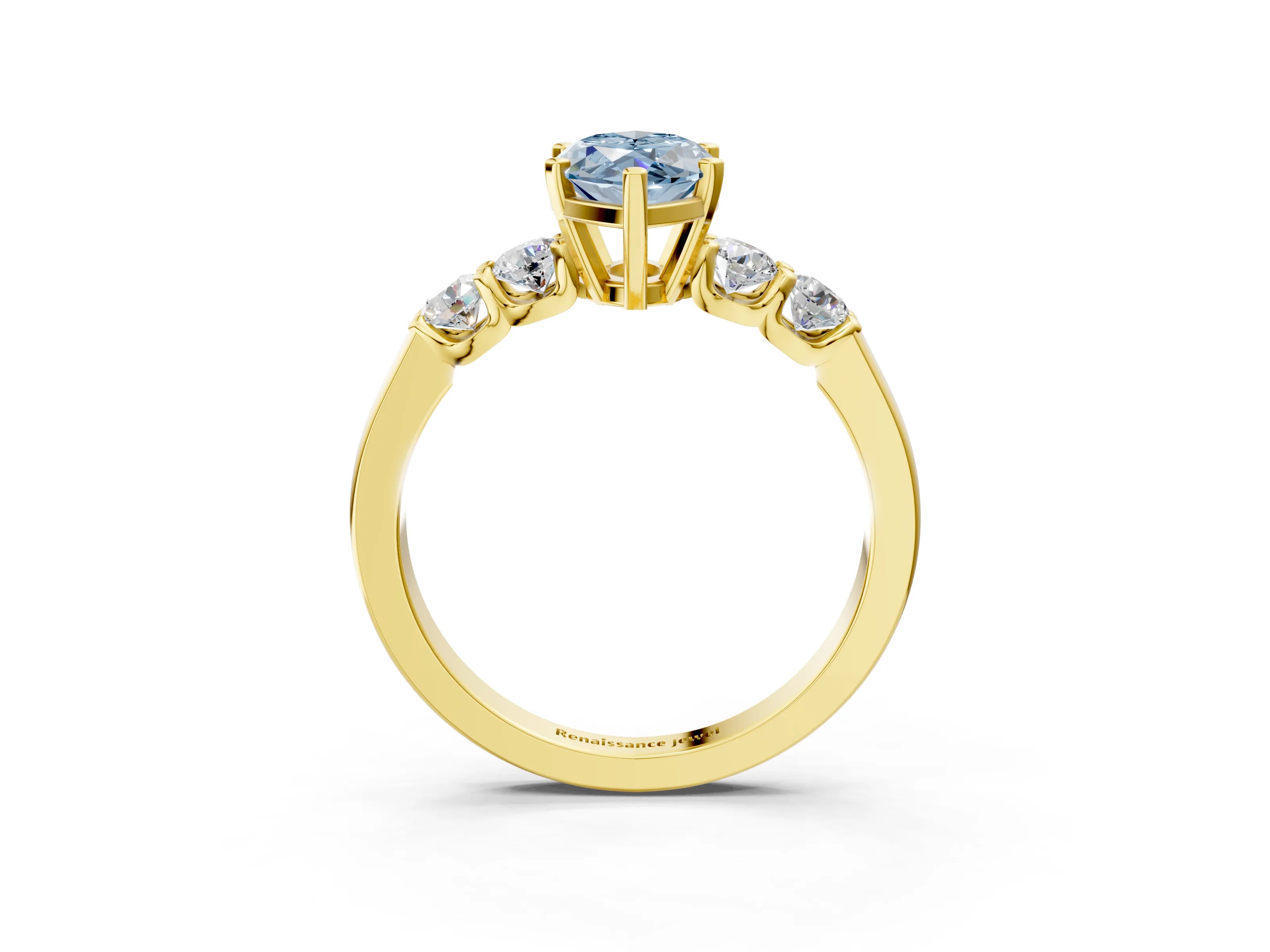 Yellow gold Fancy Blue Marquise Cut Brilliant Diamond Five-Stone Engagement Ring with Prong Setting on a Classic Band_6