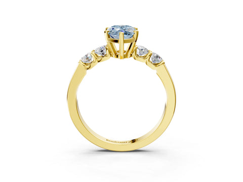 Yellow gold Fancy Blue Marquise Cut Brilliant Diamond Five-Stone Engagement Ring with Prong Setting on a Classic Band_6