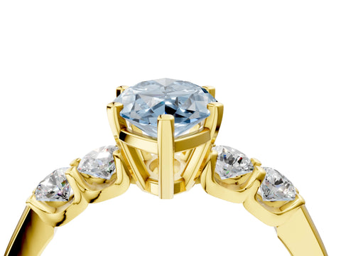 Yellow gold Fancy Blue Marquise Cut Brilliant Diamond Five-Stone Engagement Ring with Prong Setting on a Classic Band_7