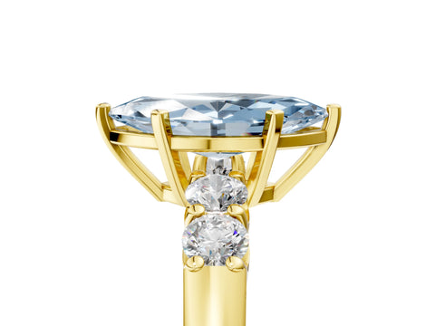 Yellow gold Fancy Blue Marquise Cut Brilliant Diamond Five-Stone Engagement Ring with Prong Setting on a Classic Band_8