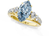 Yellow gold Fancy Blue Marquise Cut Brilliant Diamond Pavé Band with Six-Prong Setting_13