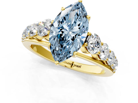 Yellow gold Fancy Blue Marquise Cut Brilliant Diamond Pavé Band with Six-Prong Setting_1