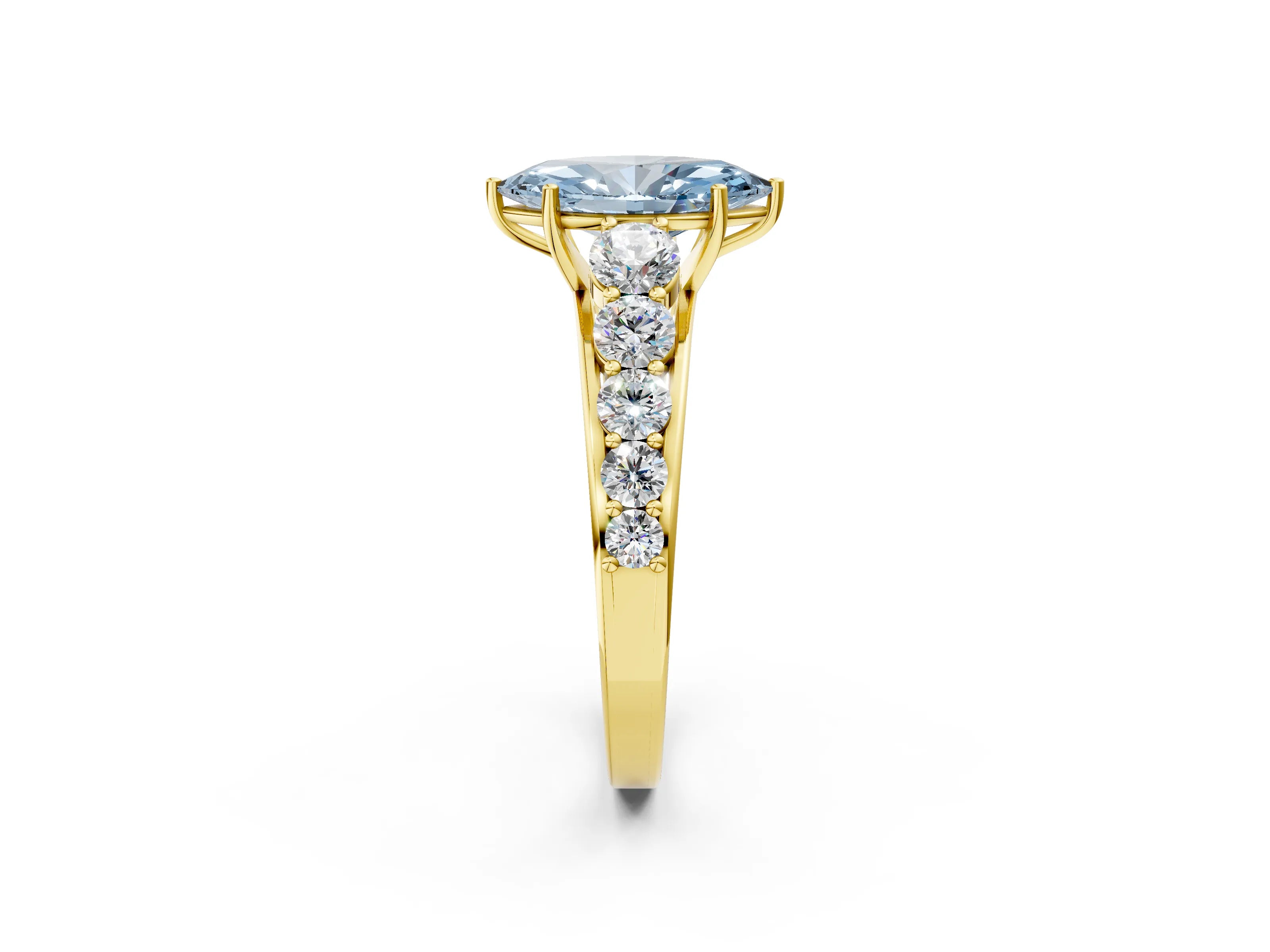 Yellow gold Fancy Blue Marquise Cut Brilliant Diamond Pavé Band with Six-Prong Setting_2