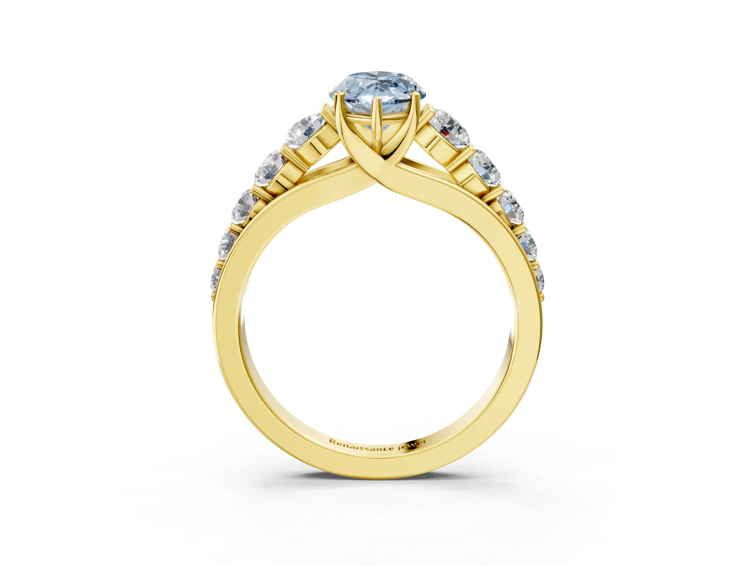 Yellow gold Fancy Blue Marquise Cut Brilliant Diamond Pavé Band with Six-Prong Setting_3