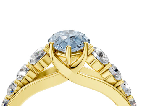 Yellow gold Fancy Blue Marquise Cut Brilliant Diamond Pavé Band with Six-Prong Setting_4