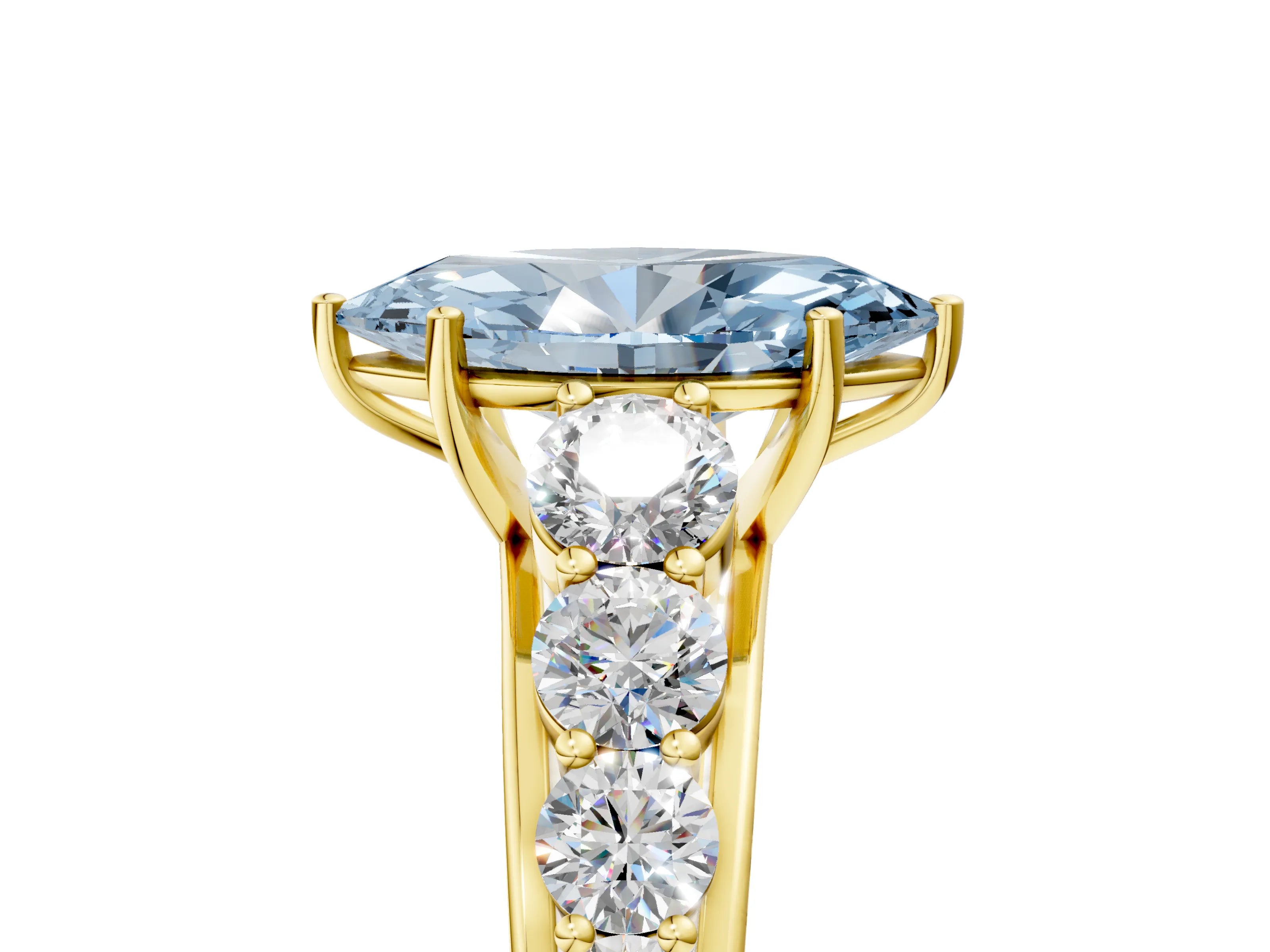 Yellow gold Fancy Blue Marquise Cut Brilliant Diamond Pavé Band with Six-Prong Setting_5