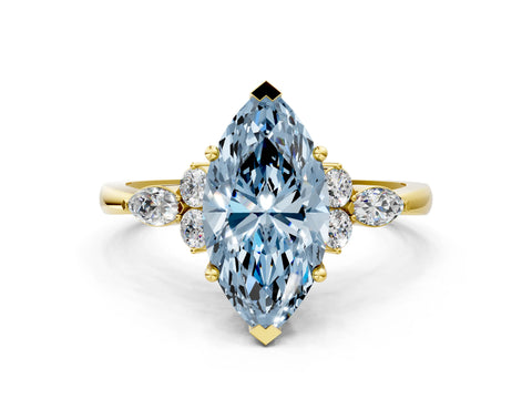 Yellow gold Fancy Blue Marquise Cut Brilliant Diamond Solitaire Ring with Pear Side Stones and Four-Prong Setting_3