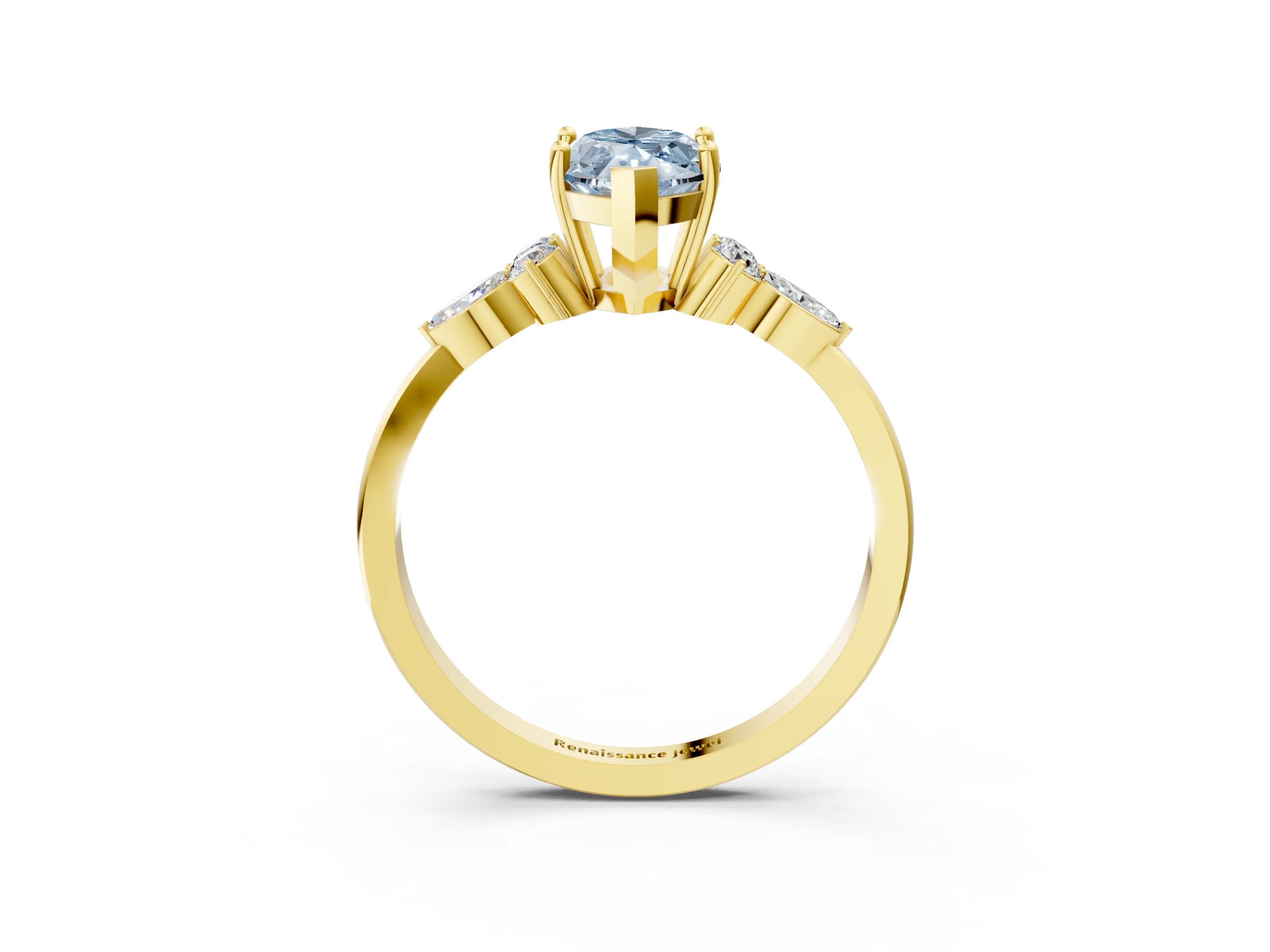 Yellow gold Fancy Blue Marquise Cut Brilliant Diamond Solitaire Ring with Pear Side Stones and Four-Prong Setting_6