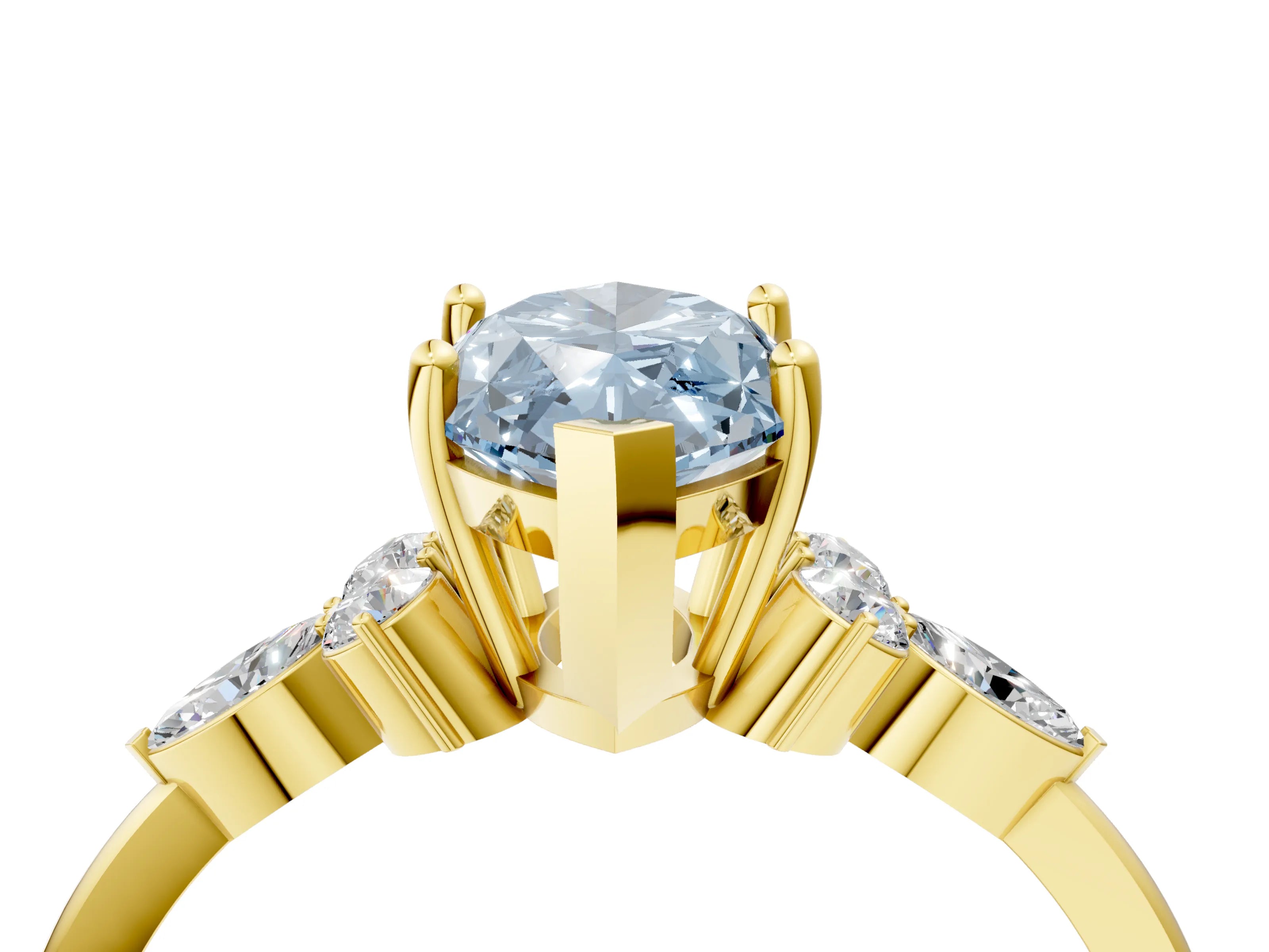 Yellow gold Fancy Blue Marquise Cut Brilliant Diamond Solitaire Ring with Pear Side Stones and Four-Prong Setting_7