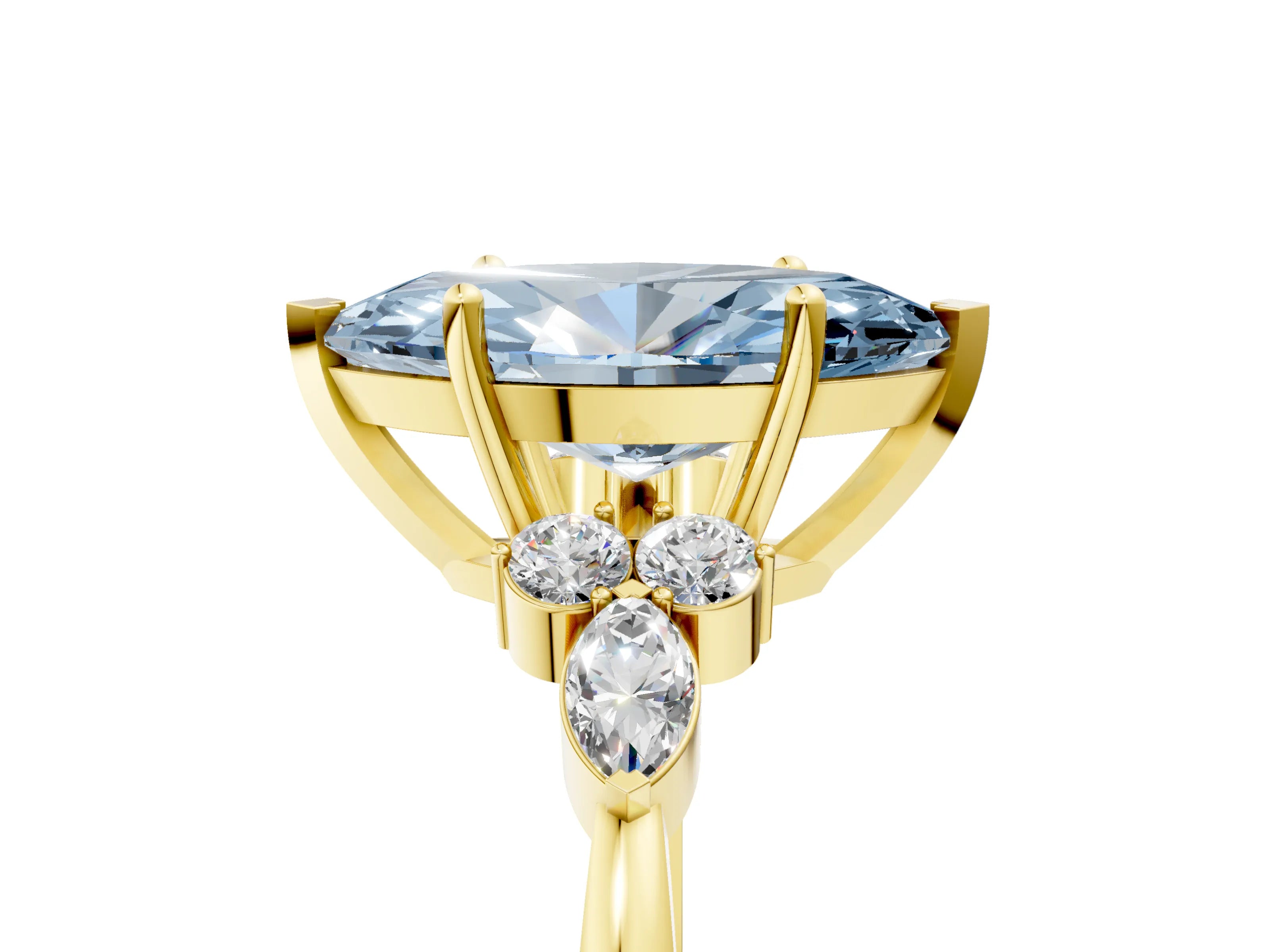 Yellow gold Fancy Blue Marquise Cut Brilliant Diamond Solitaire Ring with Pear Side Stones and Four-Prong Setting_8