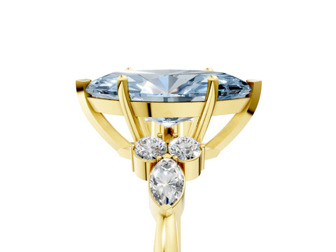 Yellow gold Fancy Blue Marquise Cut Brilliant Diamond Solitaire Ring with Pear Side Stones and Four-Prong Setting_8