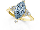 Yellow gold Fancy Blue Marquise Cut Brilliant Diamond with Cluster Setting on a Beaded Band and Four-Prong Setting_1