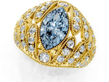 Yellow gold Fancy Blue Marquise Cut Brilliant Halo Pave Diamond Milgrain Ring_1