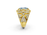 Yellow gold Fancy Blue Marquise Cut Brilliant Halo Pave Diamond Milgrain Ring_2