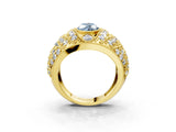 Yellow gold Fancy Blue Marquise Cut Brilliant Halo Pave Diamond Milgrain Ring_3