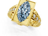 Yellow gold Fancy Blue Marquise Cut Brilliant Milgrain Filigree Diamond Ring with Square Prong Setting_1